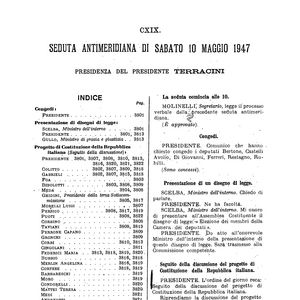 Prima pagina del resoconto stenografico della seduta antimeridiana dell'Assemblea Costituente del 10 maggio 1947
