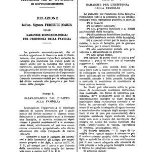 Pagina dattiloscritta della Relazione dell'onorevole Maria Federici presentata alla III Sottocommissione della Commissione per la Costituzione, intitolata "Garanzie economico-sociali per l'esistenza della famiglia"