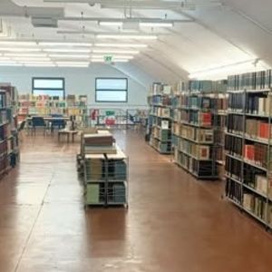 Sala con scaffali e raccolte librarie